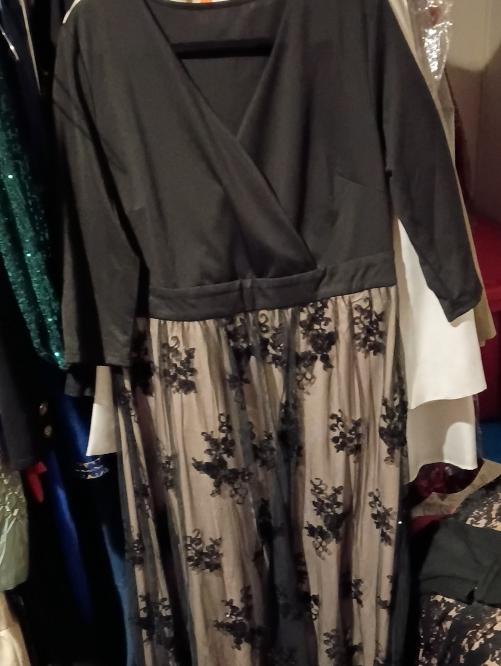 Black & Nude Floral Lace-Overlay Maxi Dress